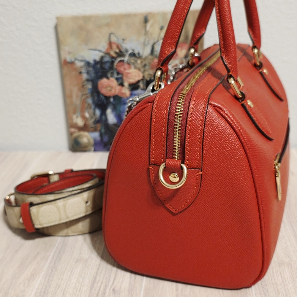 Coach Rowan Satchel Bag Purse Red Leather Crossbody CH322 + Swagger Chain Charms - Picture 7 of 16